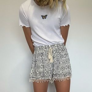 Black and White Patterned Shorts - Medium